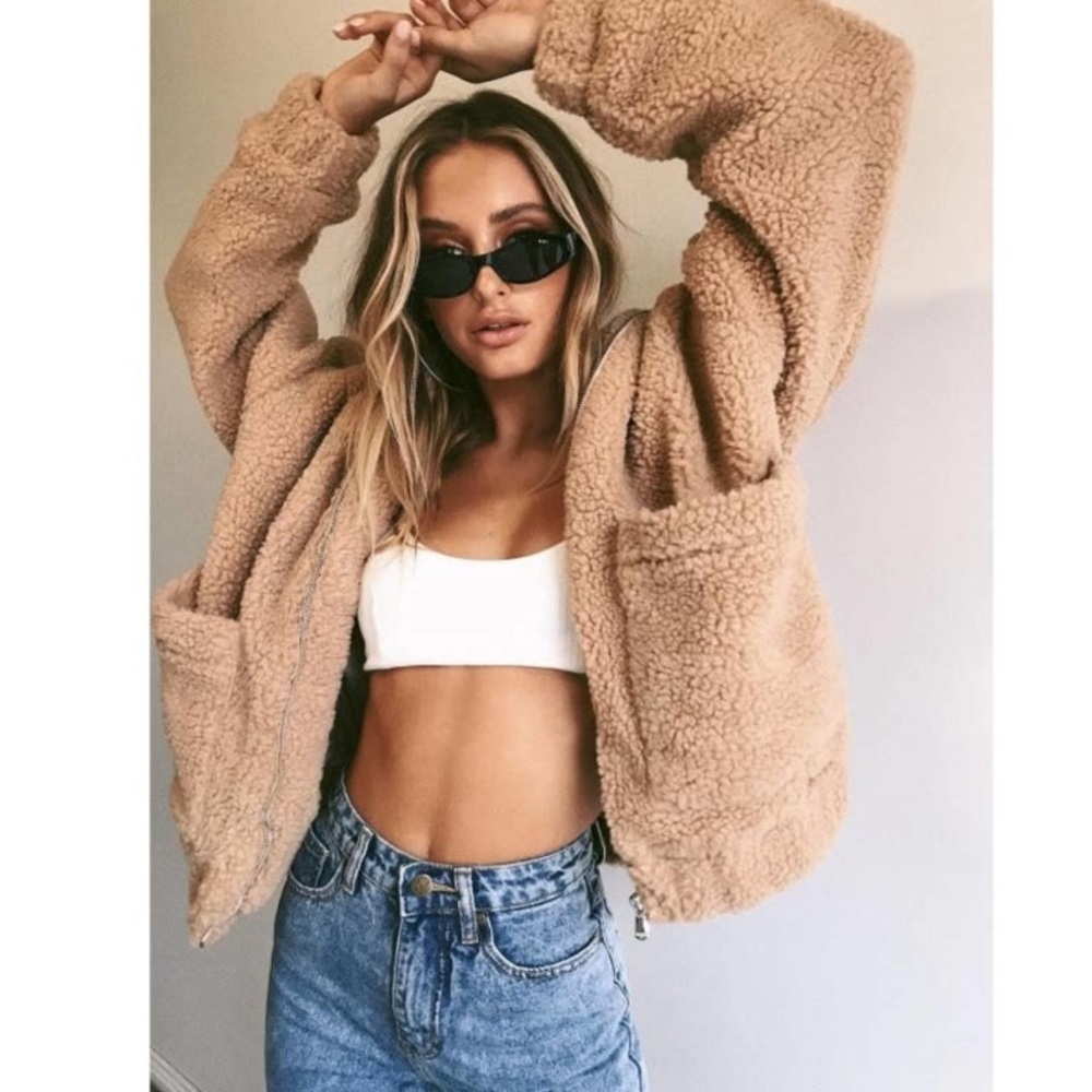 I.AM.GIA Oversized Fit Tan Teddy Coat Comfy and Warm